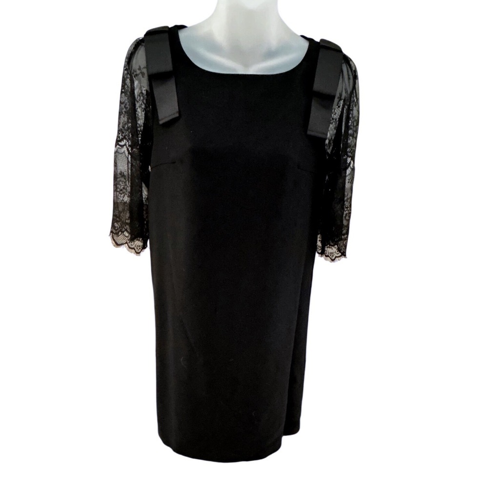 TOCCO CLOSET Black Lace Sleeve Bow Detail Sheath Dress Elegant NO SIZE TAG M